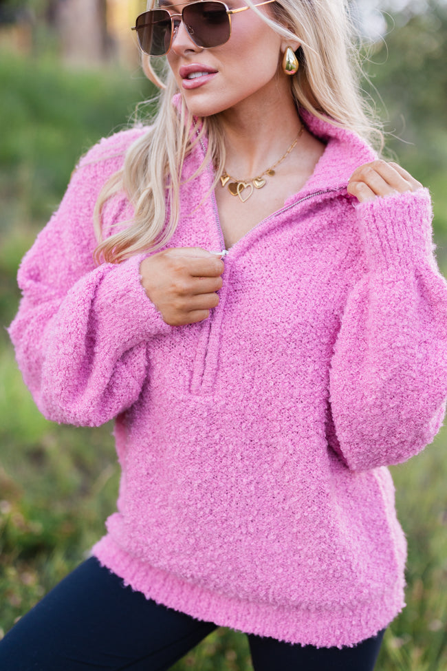 Signature Move Rose Fuzzy Quarter Zip Pullover