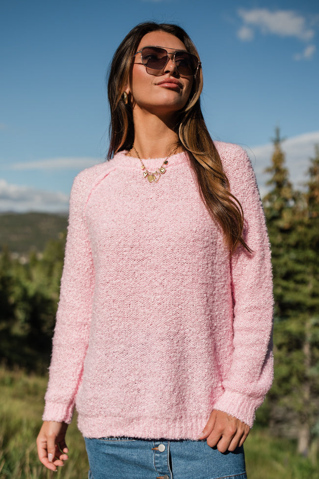 Dreamy Days Pink Fuzzy Crew Neck Sweater