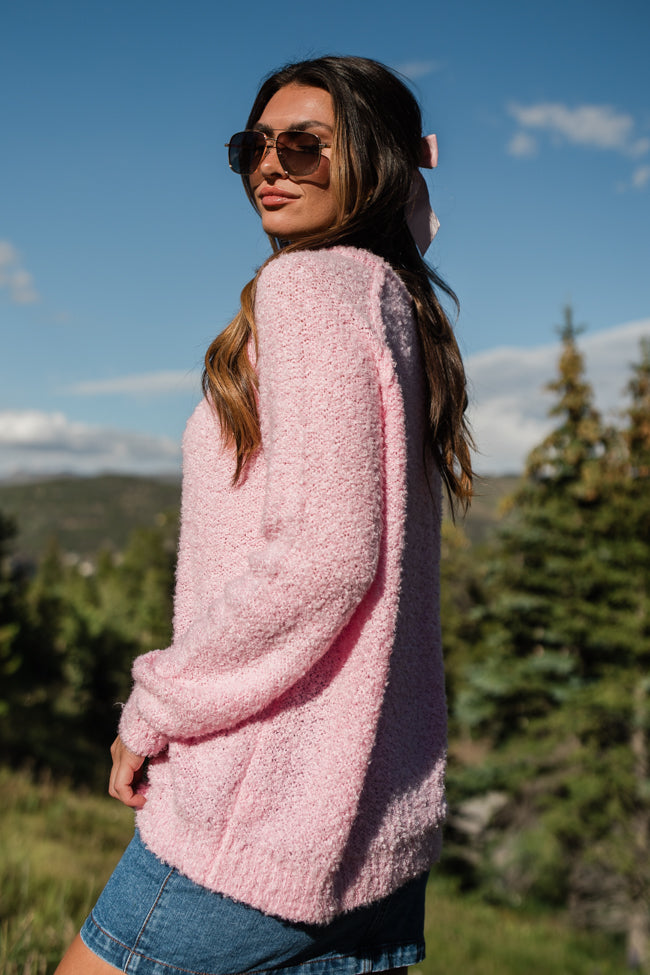 Dreamy Days Pink Fuzzy Crew Neck Sweater