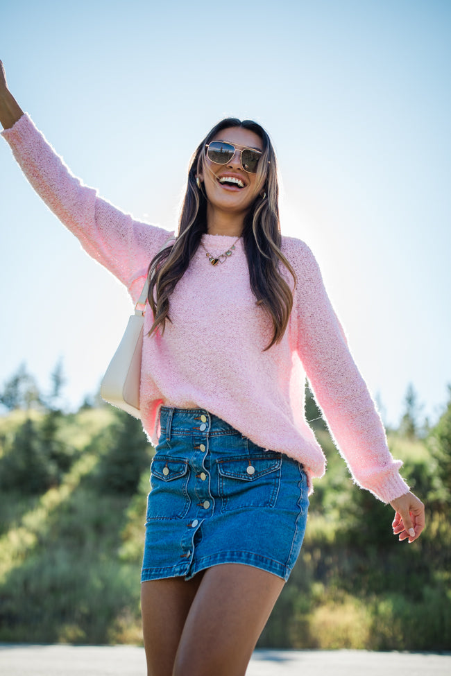 Dreamy Days Pink Fuzzy Crew Neck Sweater