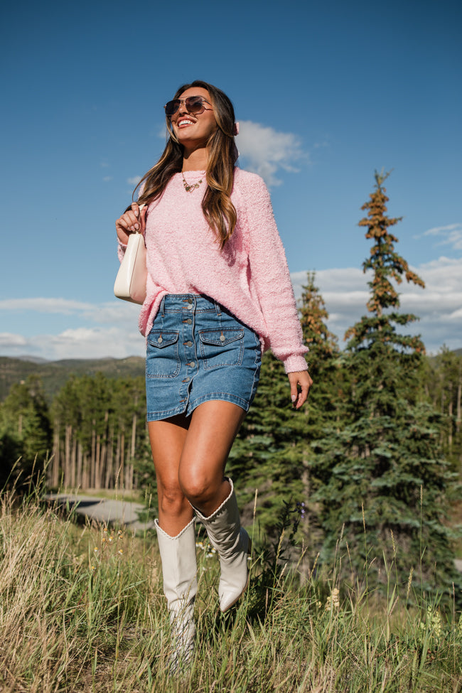 Dreamy Days Pink Fuzzy Crew Neck Sweater