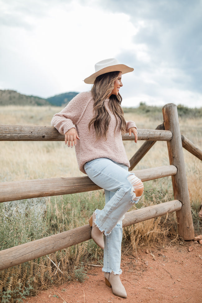 Elizabeth Mushroom Fuzzy Crew Neck Sweater Emily Fauver X Pink Lily