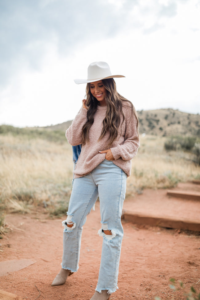 Elizabeth Mushroom Fuzzy Crew Neck Sweater Emily Fauver X Pink Lily