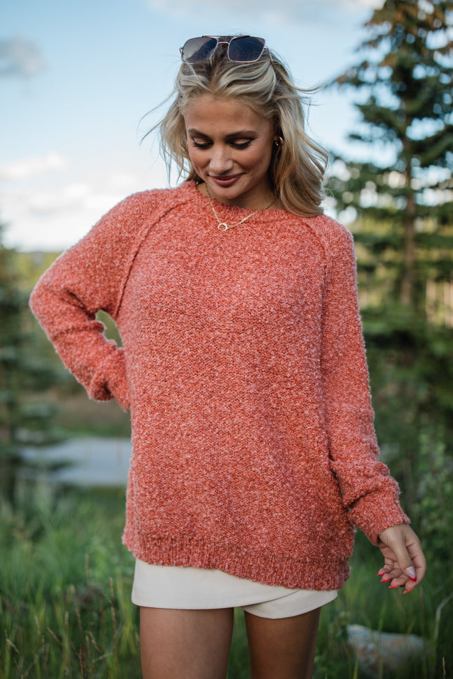 Dreamy Days Rust Fuzzy Crew Neck Sweater