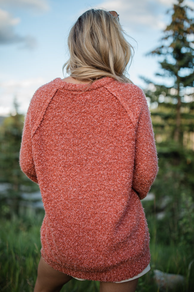 Dreamy Days Rust Fuzzy Crew Neck Sweater