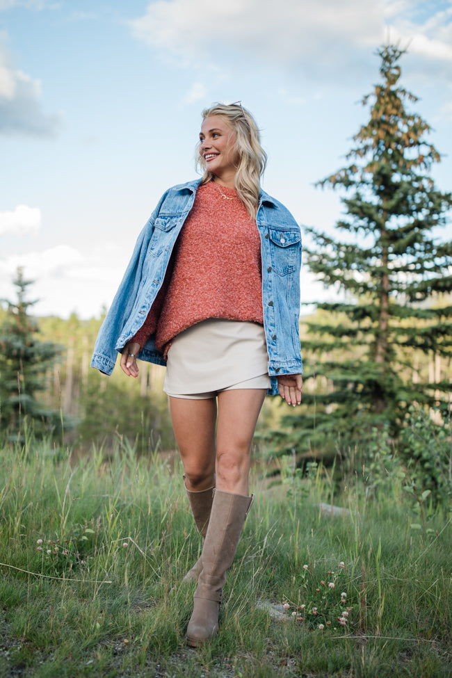 Dreamy Days Rust Fuzzy Crew Neck Sweater