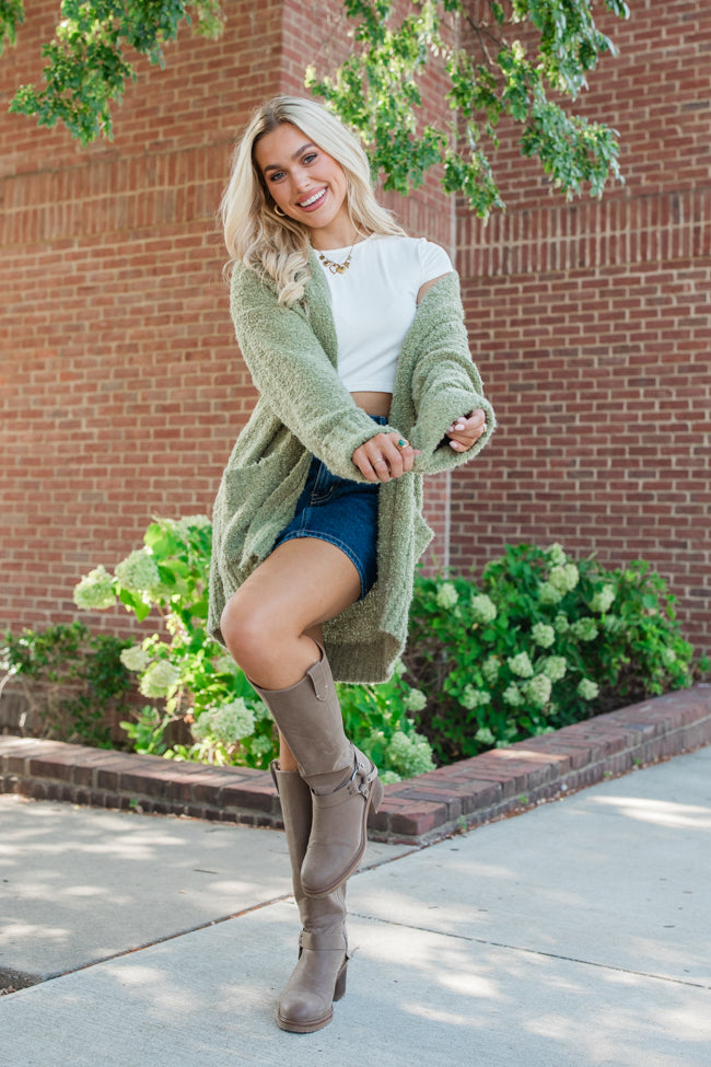 All Time Fav Olive Fuzzy Cardigan