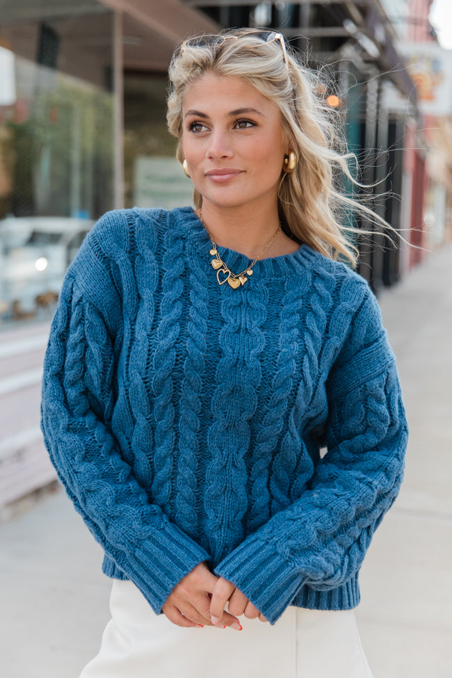 A Cozy Place Navy Cable Knit Crew Neck Sweater