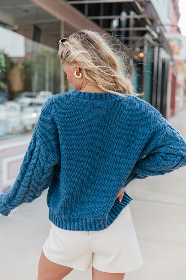 A Cozy Place Navy Cable Knit Crew Neck Sweater