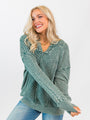 It's Too Easy Olive Acid Wash Sweater