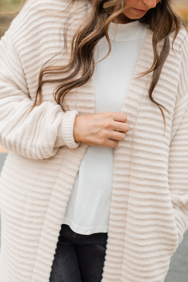 Morgann Beige Textured Long Cardigan Emily Fauver X Pink Lily