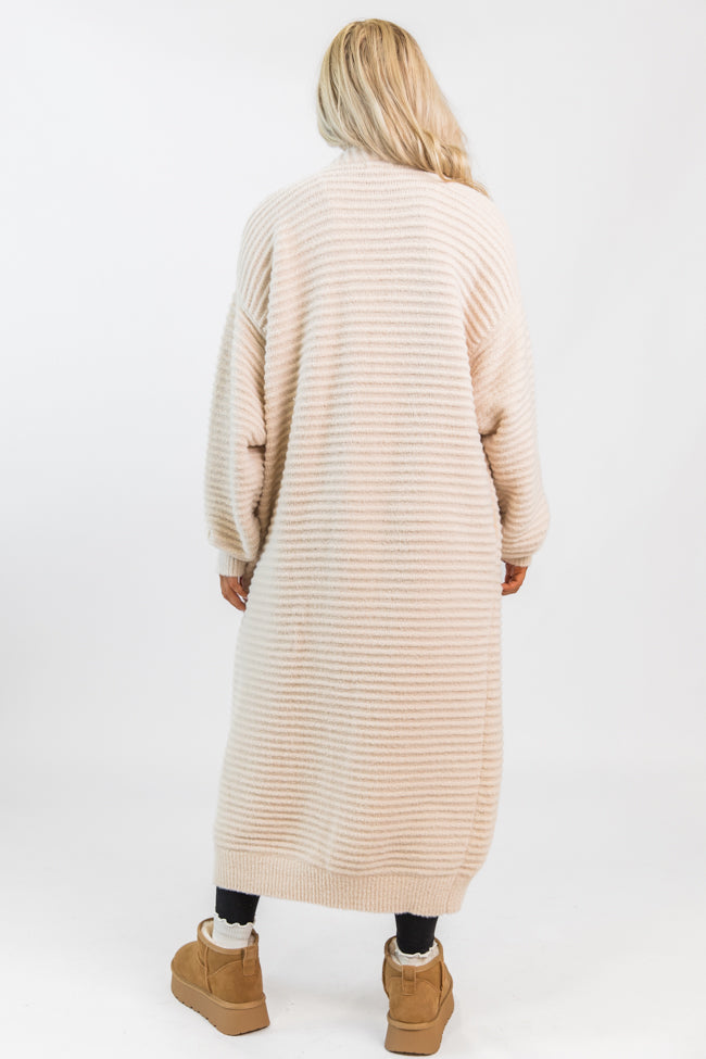 Morgann Beige Textured Long Cardigan Emily Fauver X Pink Lily