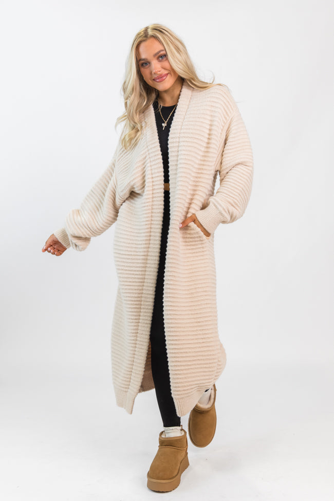 Morgann Beige Textured Long Cardigan Emily Fauver X Pink Lily