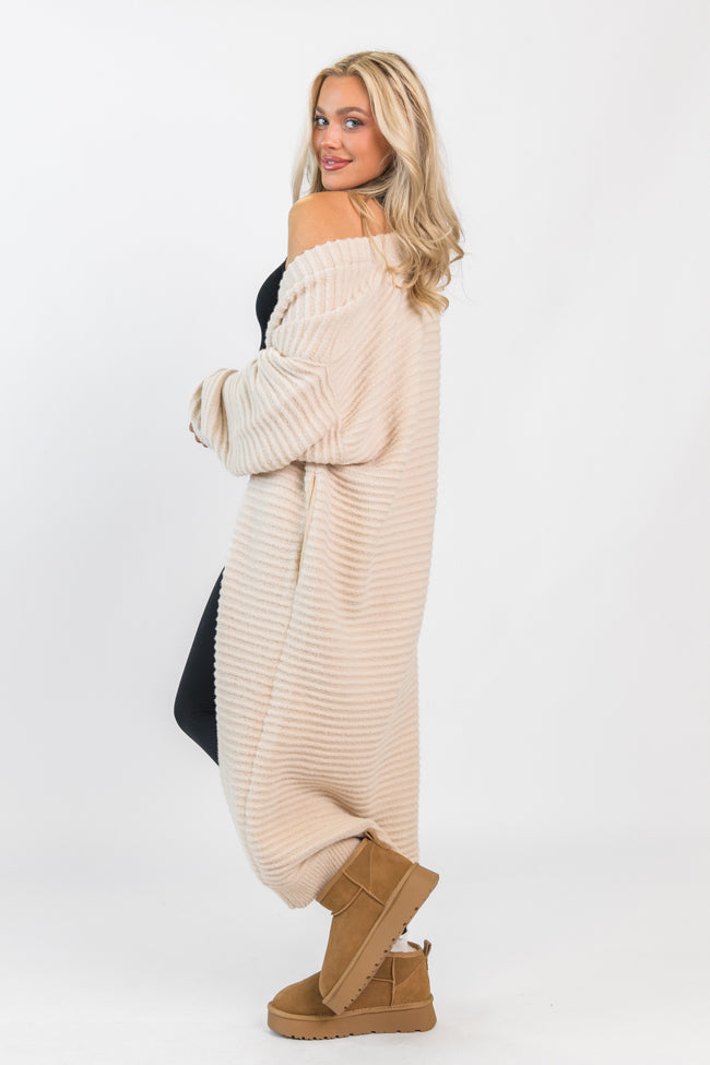 Morgann Beige Textured Long Cardigan Emily Fauver X Pink Lily