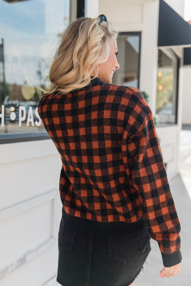 Plaid Pursuit Black and Camel Mock Neck Sweater