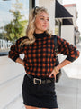 Plaid Pursuit Black and Camel Mock Neck Sweater FINAL SALE