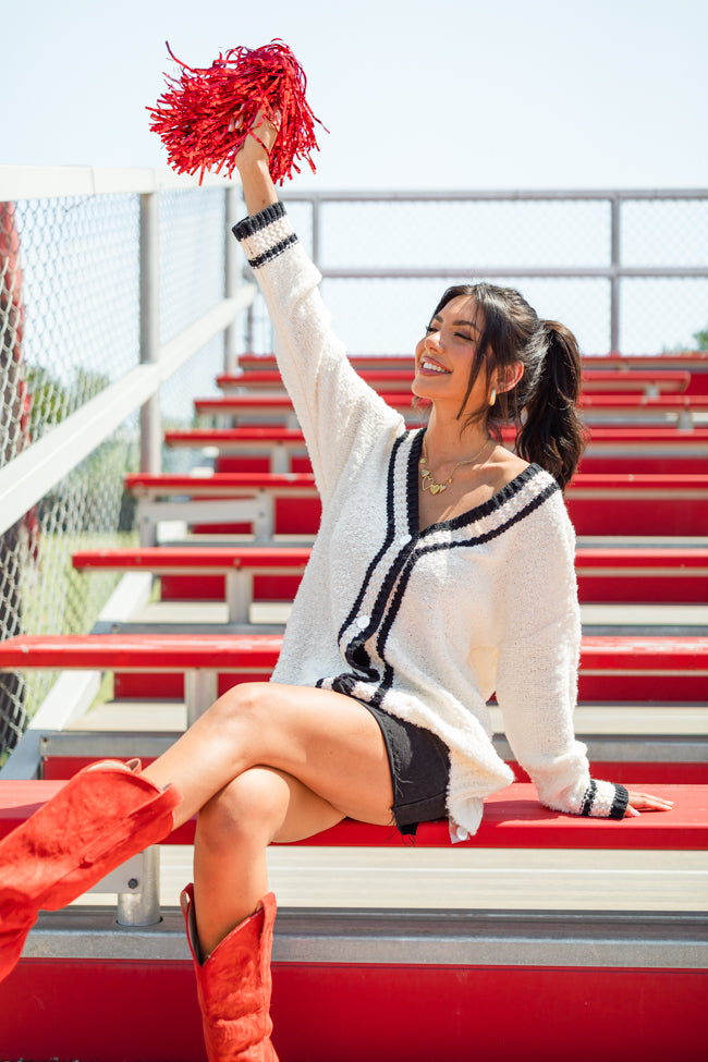 She's Cheer Captain Ivory and Black Textured Trim Cardigan