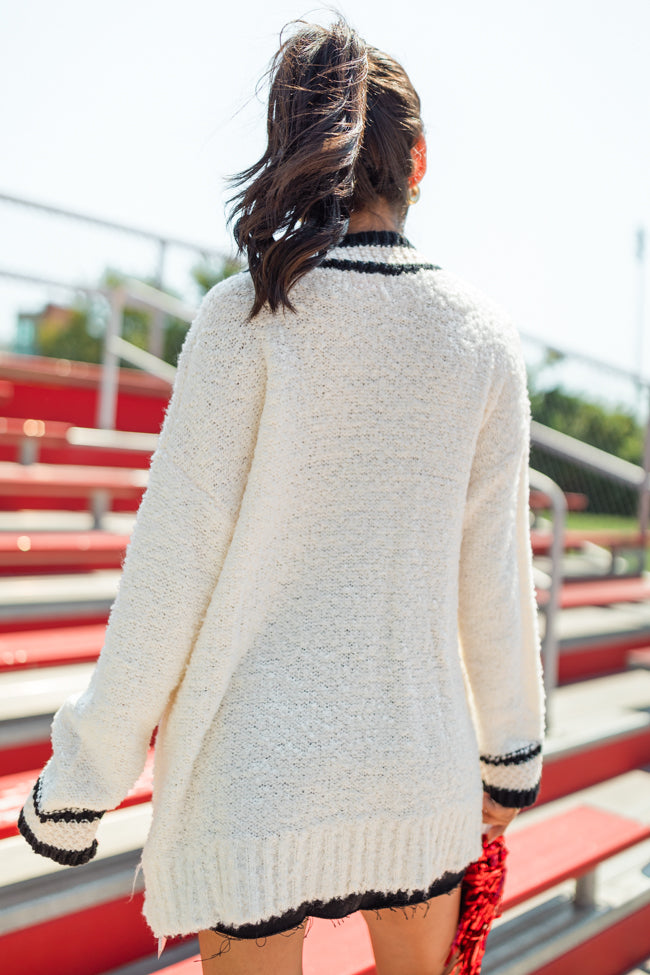 She's Cheer Captain Ivory and Black Textured Trim Cardigan