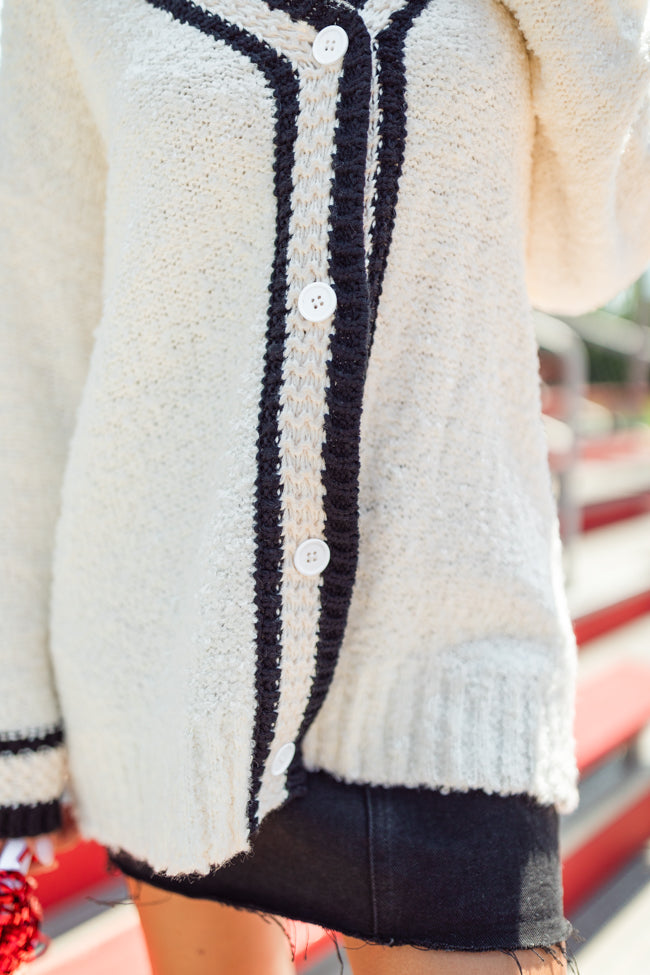 She's Cheer Captain Ivory and Black Textured Trim Cardigan