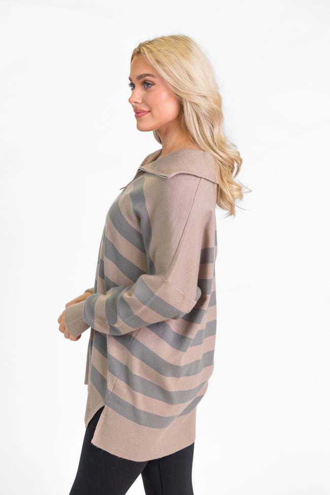 Pulling Heartstrings Taupe Striped Quarter Zip Pullover