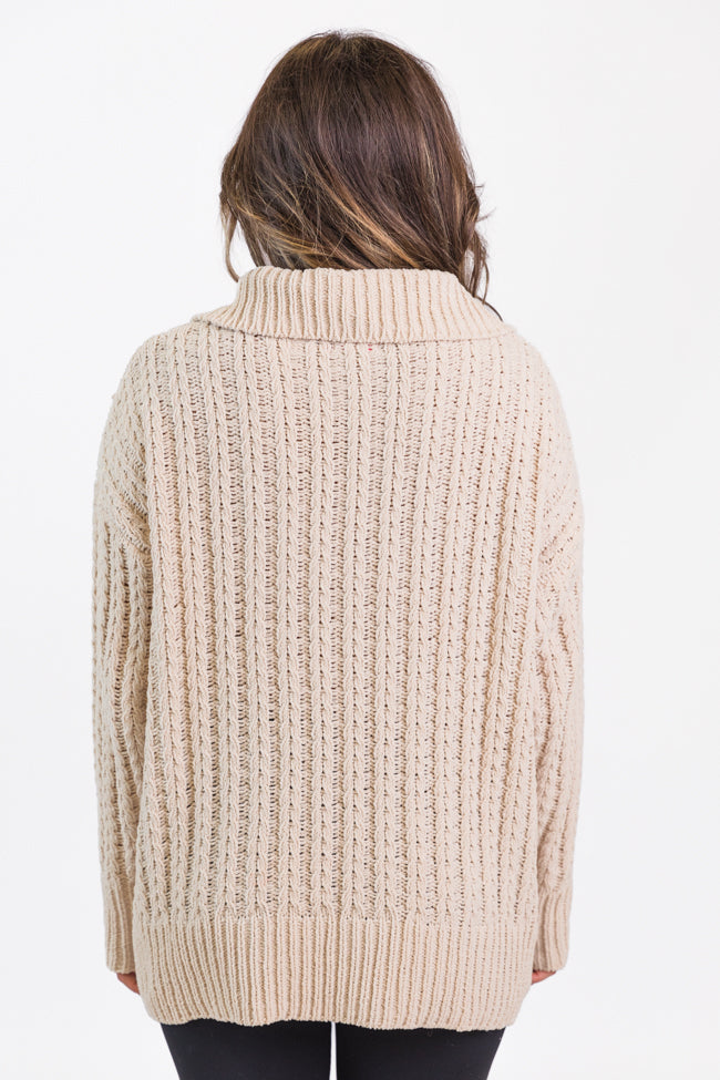 Forever Yours Beige Cable Knit Chenille Quarter Zip Sweater