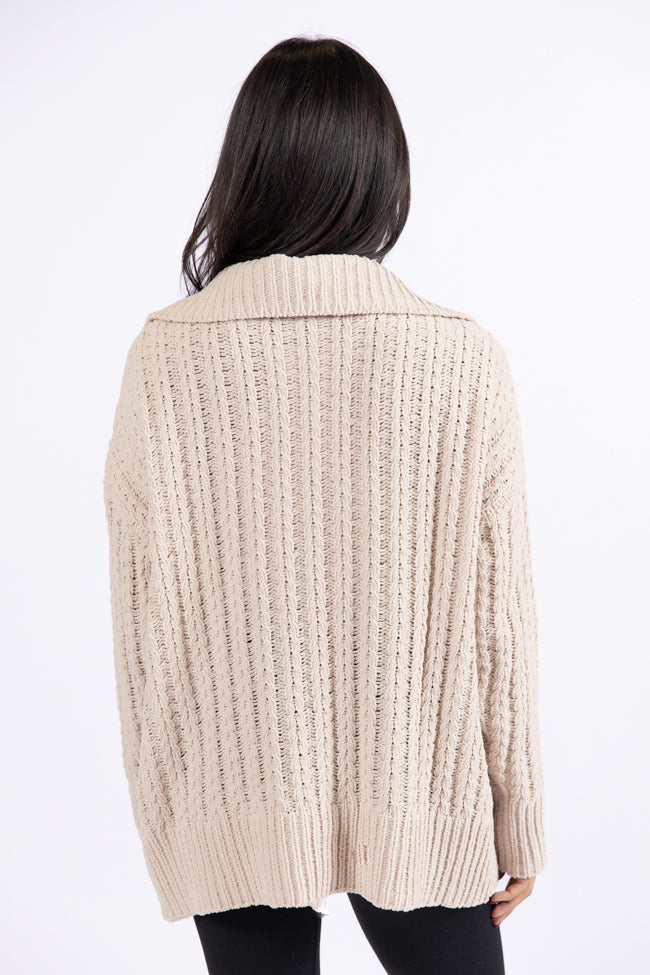 Forever Yours Beige Cable Knit Chenille Quarter Zip Sweater