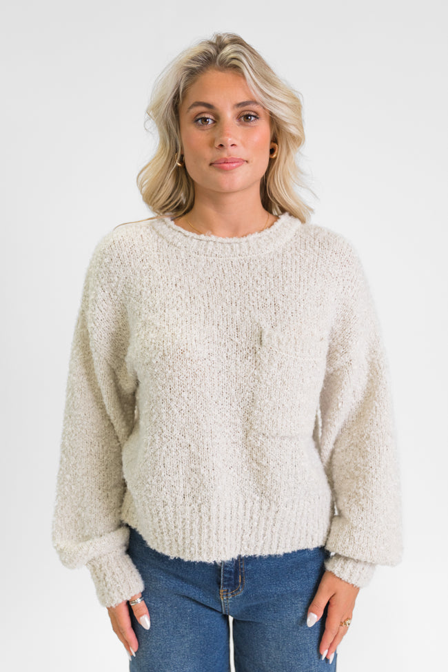 Longer Nights Stone Fuzzy Pocketed Sweater