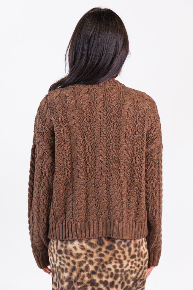 Fall Sentiments Chocolate Cable Knit Crew Neck Sweater