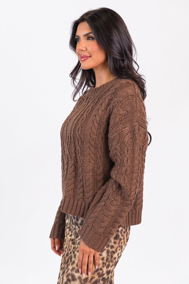 Fall Sentiments Chocolate Cable Knit Crew Neck Sweater