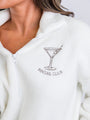 After Hours Ivory and Taupe Social Club Martini Embroidered Fleece Pullover FINAL SALE