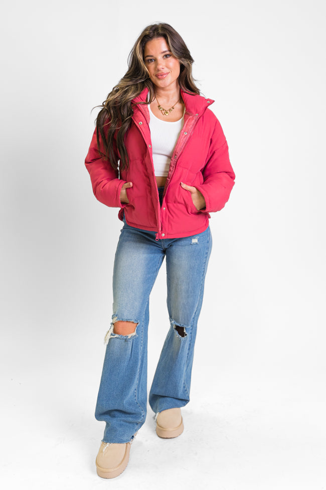 Snow Problem At All Magenta Puffer Jacket