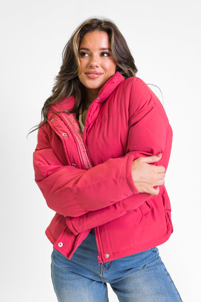 Snow Problem At All Magenta Puffer Jacket