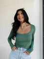 Make Your Choice Olive Ribbed Scoop Neck Long Sleeve Tee