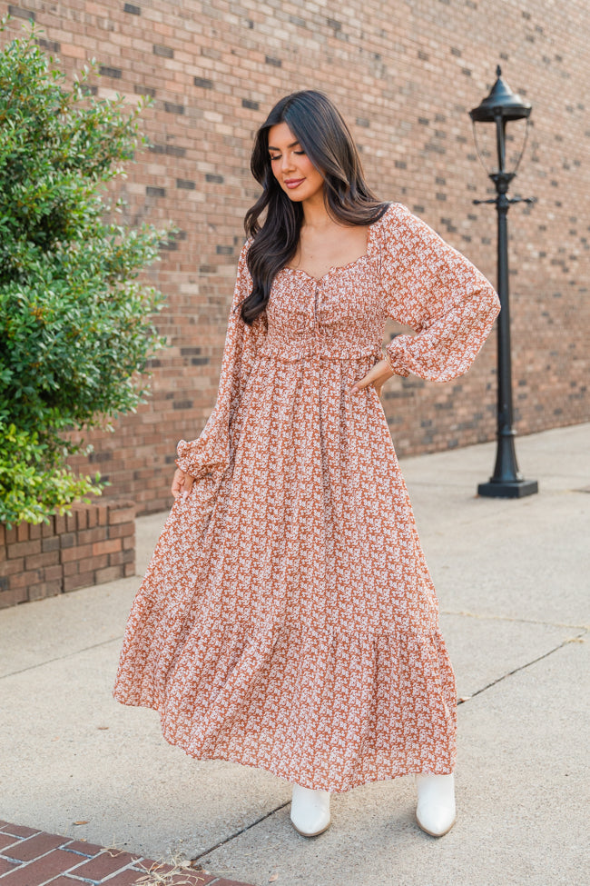 Light Of My Life Brown Ditsy Floral Maxi Dress FINAL SALE