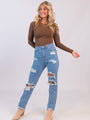 Megan Light Wash Distressed Straight Leg Mom Jeans