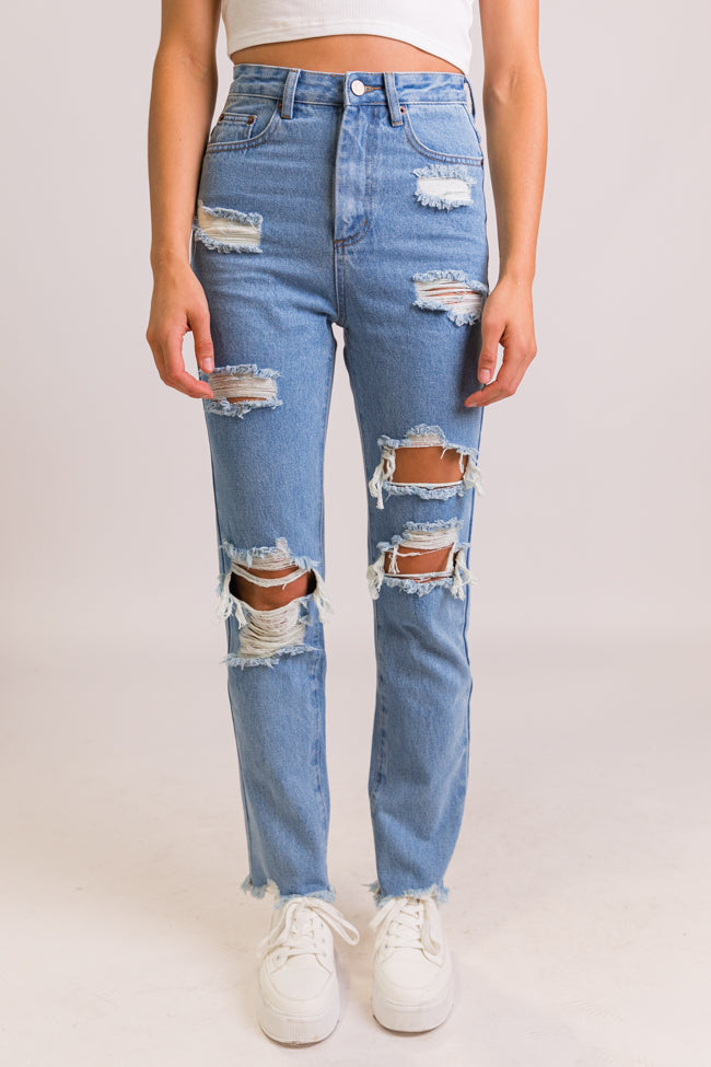 Megan Light Wash Distressed Straight Leg Mom Jeans