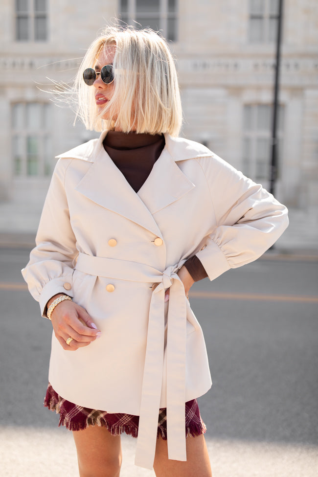 In The Trenches Beige Mid Length Trench Coat