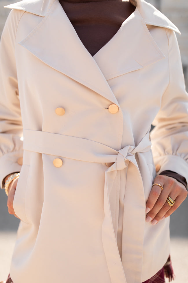 In The Trenches Beige Mid Length Trench Coat