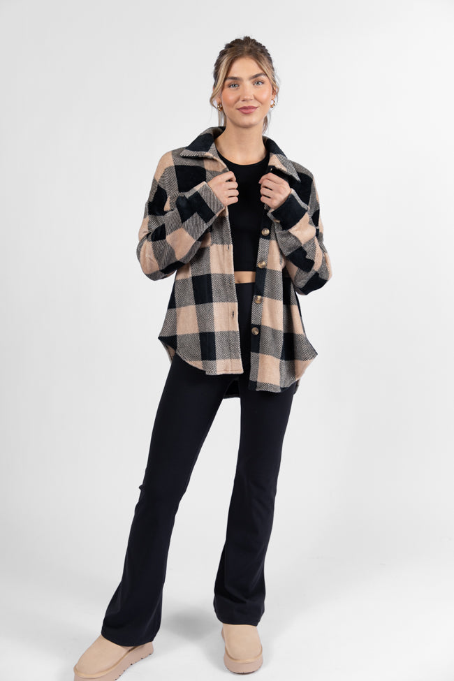 Wind Down Black and Tan Fleece Plaid Shacket DOORBUSTER