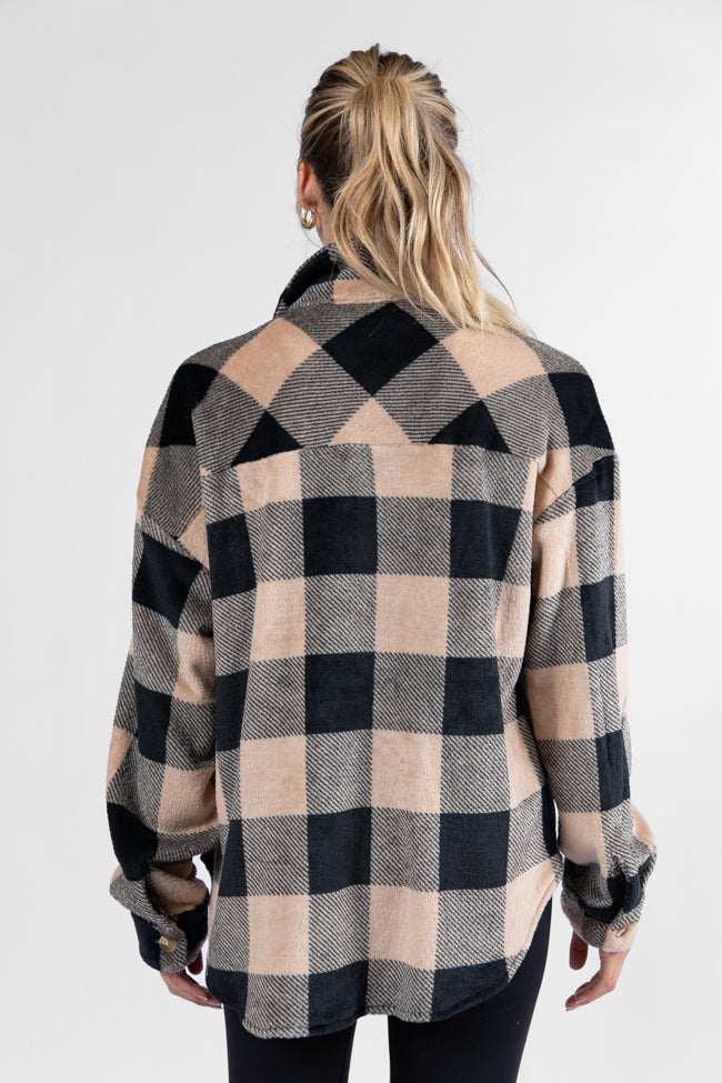 Wind Down Black and Tan Fleece Plaid Shacket DOORBUSTER