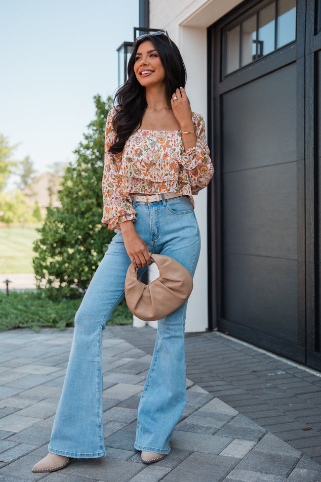 In A Dream Multi Floral Tiered Hem Printed Square Neck Top