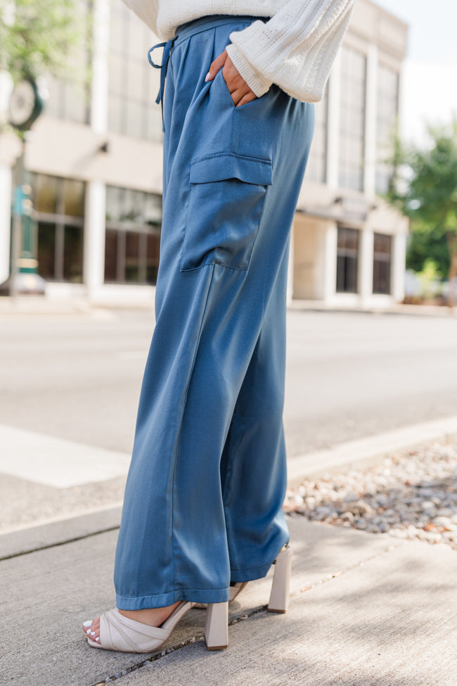 Cool Touch Navy Satin Cargo Pull On Pants