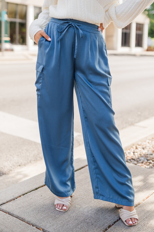 Cool Touch Navy Satin Cargo Pull On Pants