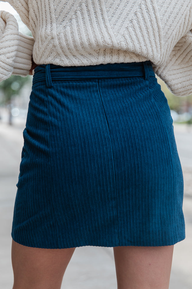 Talk About It Navy Belted Corduroy Skirt