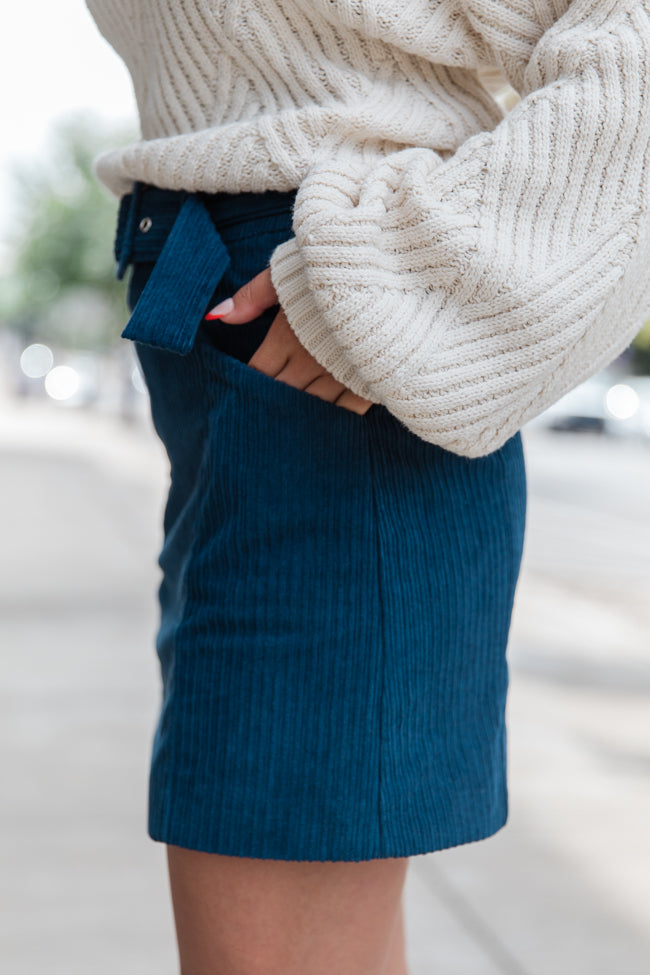 Talk About It Navy Belted Corduroy Skirt