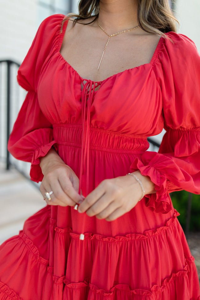 In Full Swing Red Ruffle Detail Mini Dress