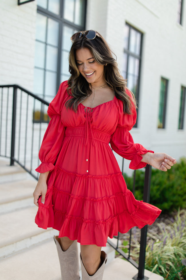 In Full Swing Red Ruffle Detail Mini Dress