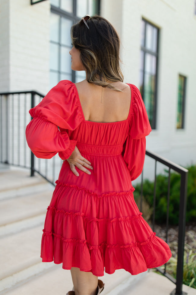 In Full Swing Red Ruffle Detail Mini Dress