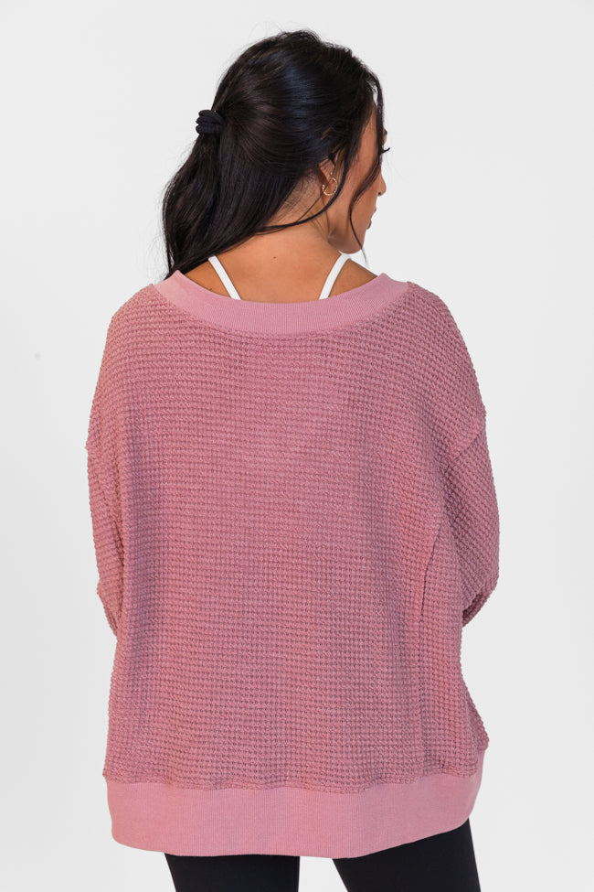 Perfect Score Mauve V-Neck Waffle Top