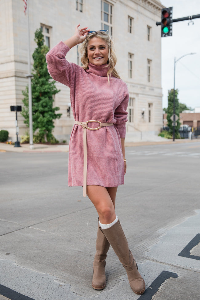 Faith In Love Mauve Turtleneck Sweater Dress